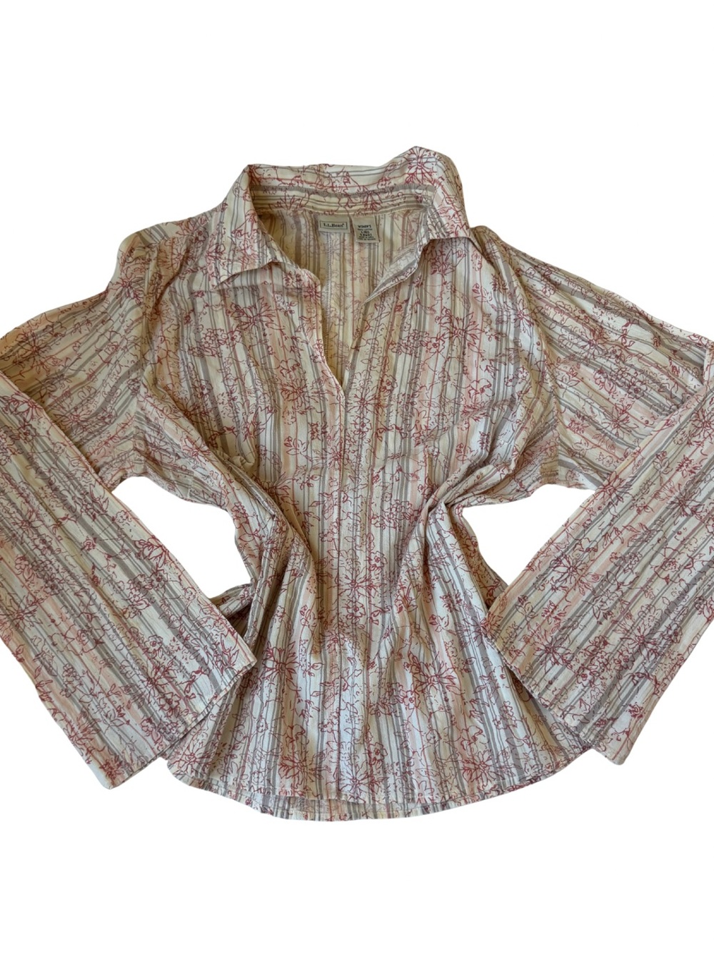 Vintage-Inspired Cream and Pink Floral Button-Down Women's Top